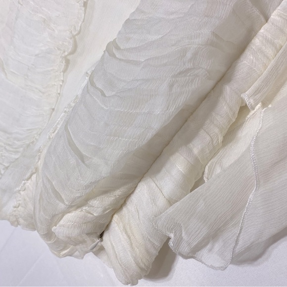 W.D.N.Y Cream Silk Deep V Neck Ruched Bodice Long Sleeve Blouse 8 NWT - Picture 7 of 16